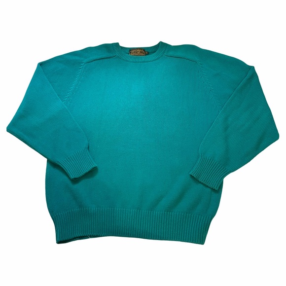 Vintage Eddie Bauer Emerald Green Chunky knit cotton sweater Size Medium - Picture 1 of 4